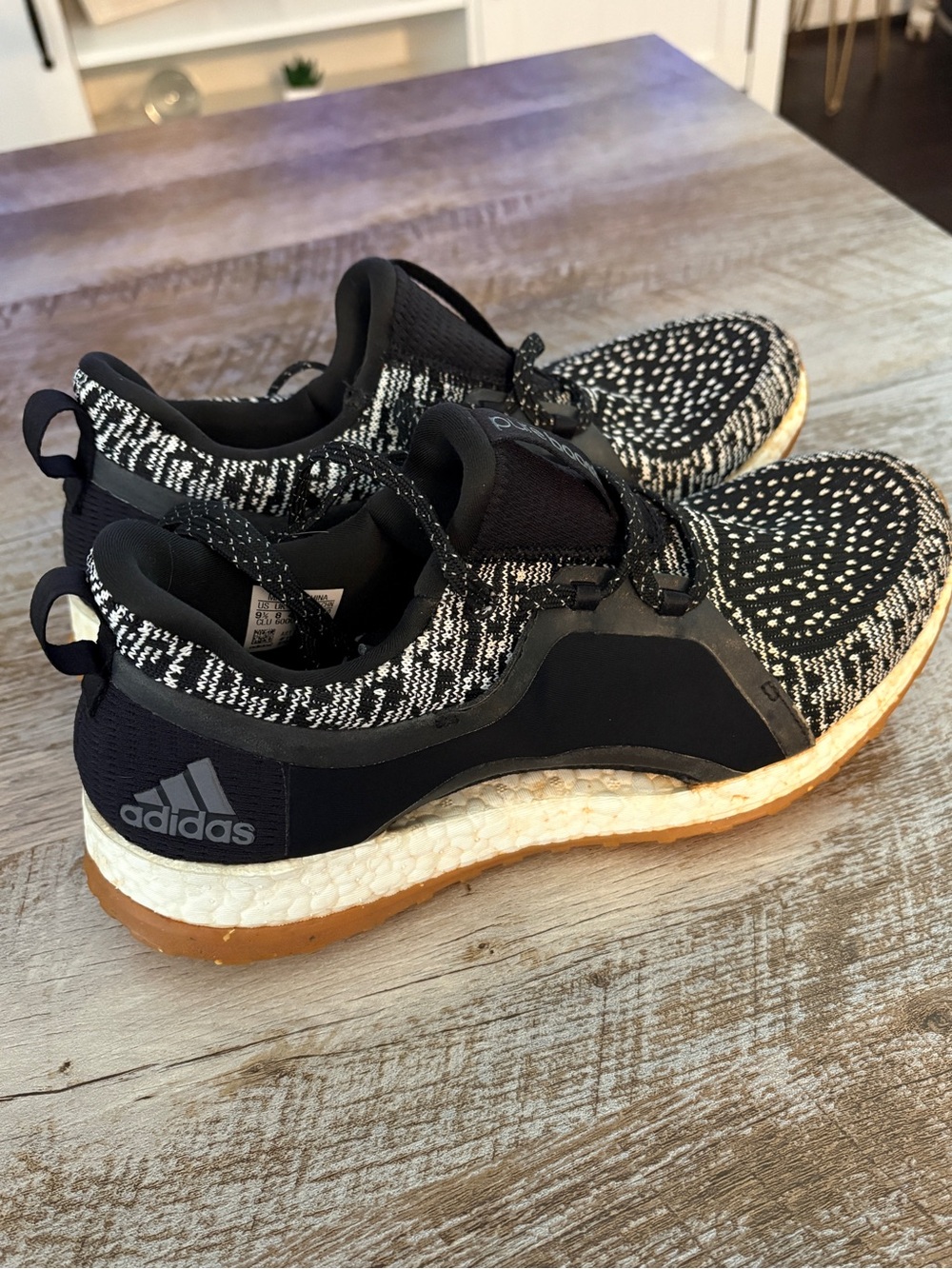 adidas Women’s Black & White Knit Athletic Sneakers with Gum Sole